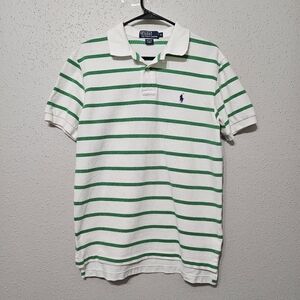 Polo Ralph Lauren Men's 100% Cotton Striped Polo Shirt White & Green Size M